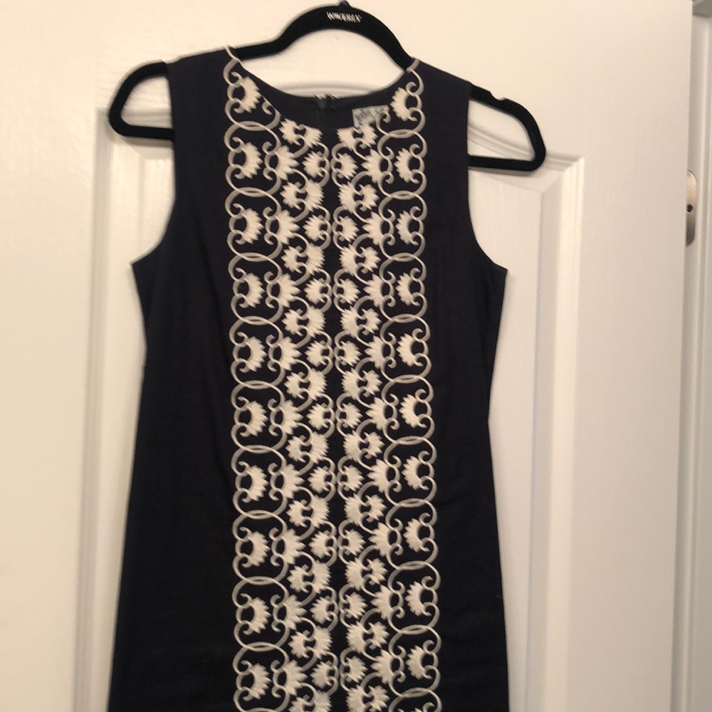 Navy dress with white detail work